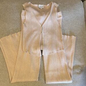 Pink Rose Cream Ribbed 2 Piece Sleeveless Matching Set